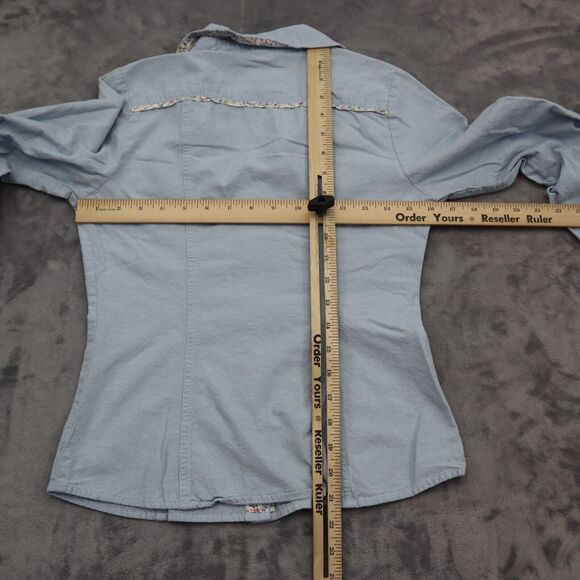 Twentyone Shirt Womens S Blue Chest Pockets Button Up Long Sleeve Collared Top - Picture 3 of 16